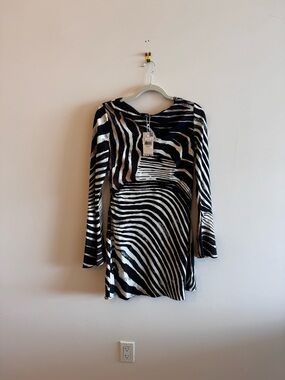 Mango Black and White Zebra-Print Mini Dress NWT